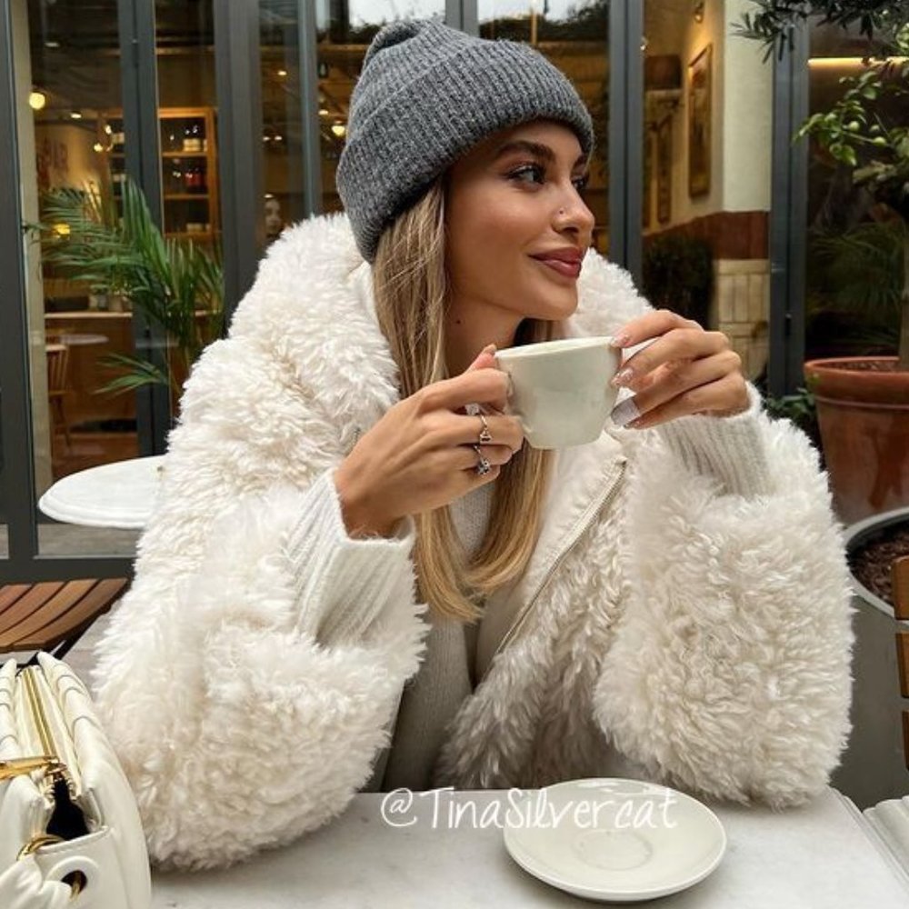BLOGGER'S FAVE! Zara Teddy Fur Coat Hooded Ecru NWT